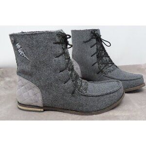 The Sak Sakroots‎ Womens 10 Gray Jayla Boots Lace Up Booties Owl Felt Boucle NEW